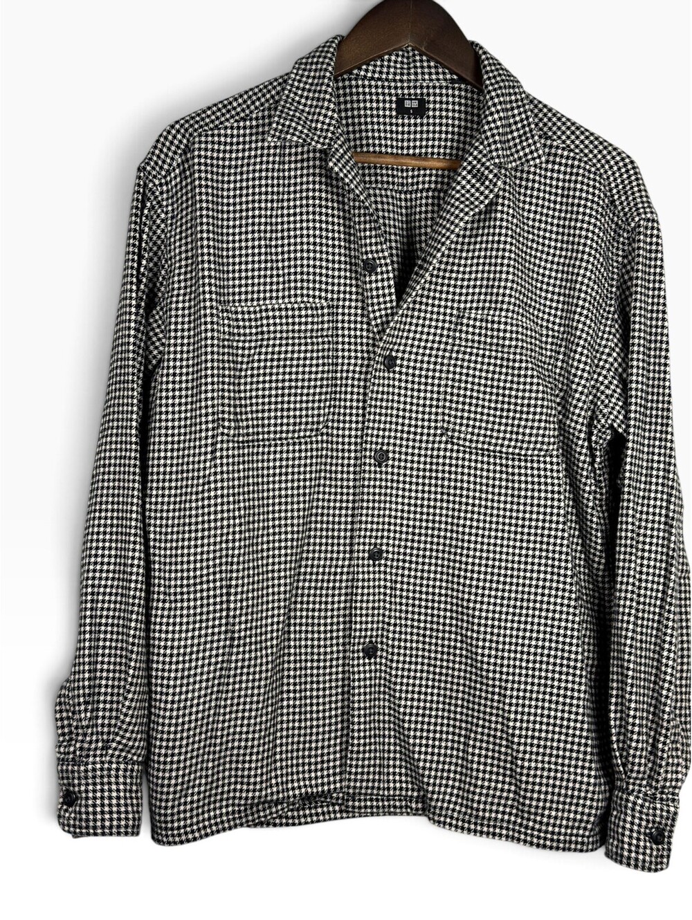 UNIQLO Oversized Flannel Open-Collar Shirt | Houndstooth | Size S